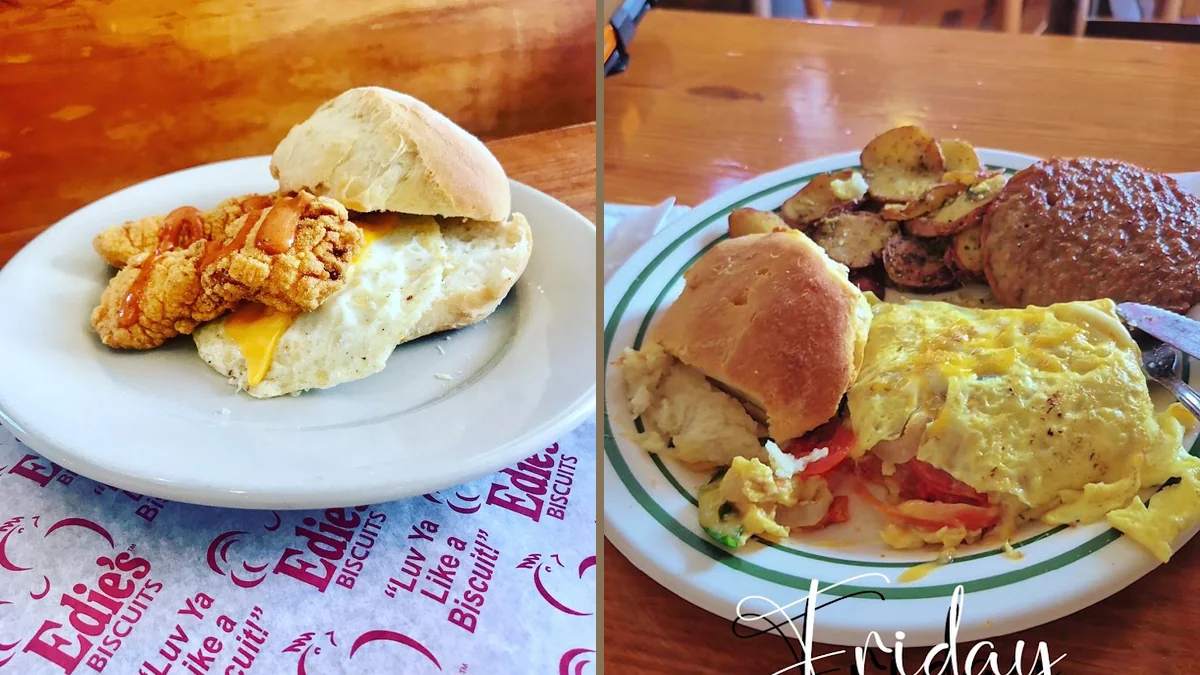 Biscuits and omelets served in a no-frills dining room.